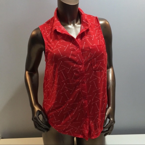 Eye Candy Tops - Eye Candy Red Arrow Sleeveless Button Down Shirt